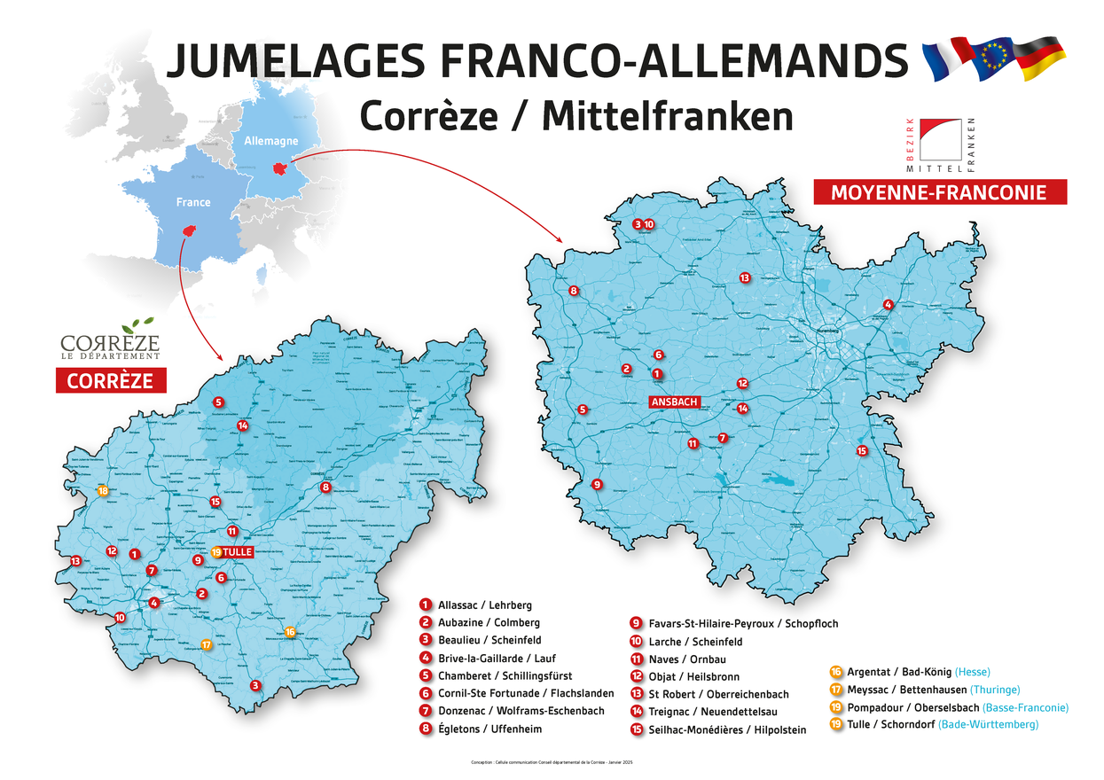 Carte jumelage Corrèze Mittelfranken